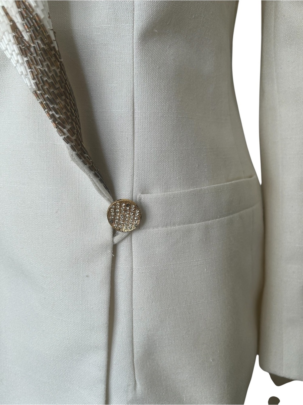 White Sequin Embellished Blazer Size Small | Elegant Statement Jacket - Picture 7 of 7